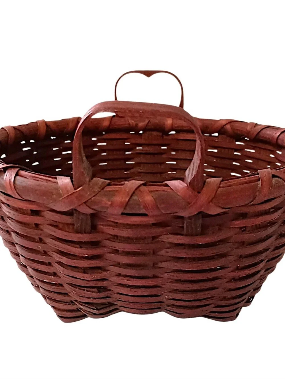 Basketville Handmade Basket Handles Rustic Primitive‎ Woven Reed Slats Vintage
